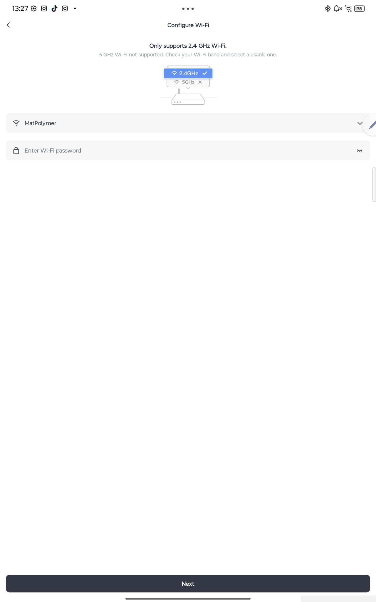 2.4 GHz Wi‑Fi ağını seçin