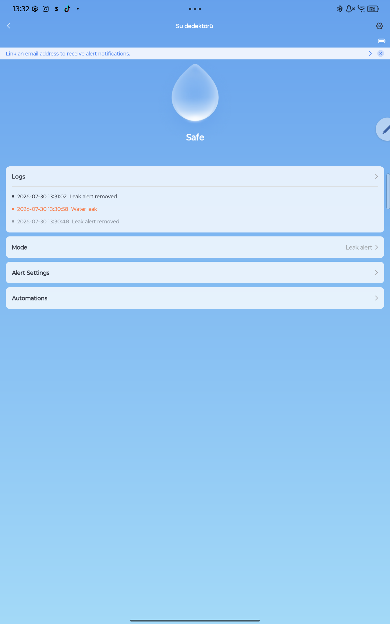 Su kaçağı geçmişini test edin